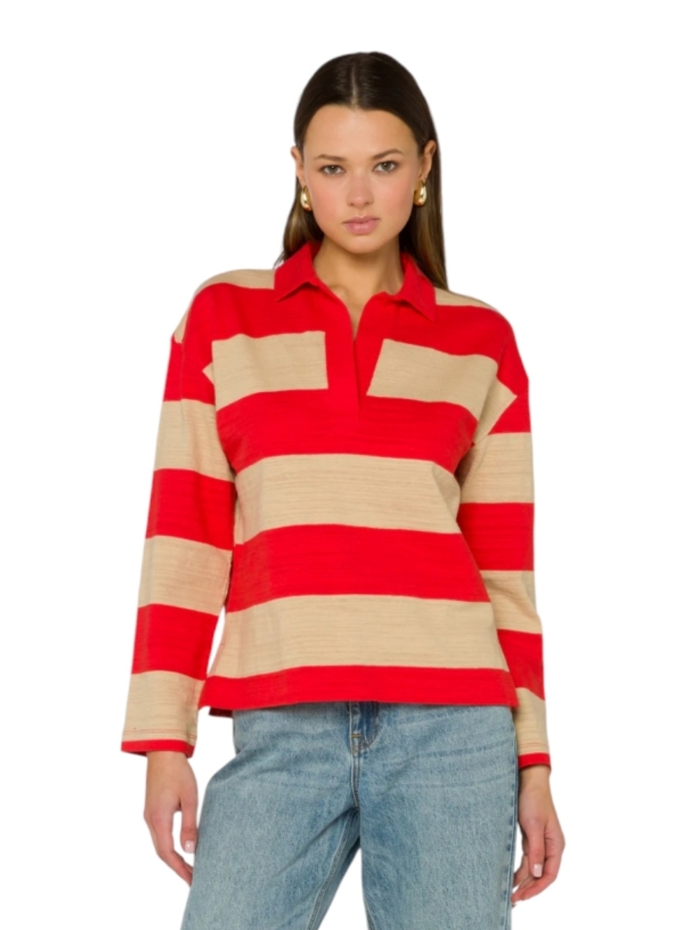 Velvet Heart Sailor Red Rugby Striped Polo Top Shirt 100% Cotton Size XL NWT